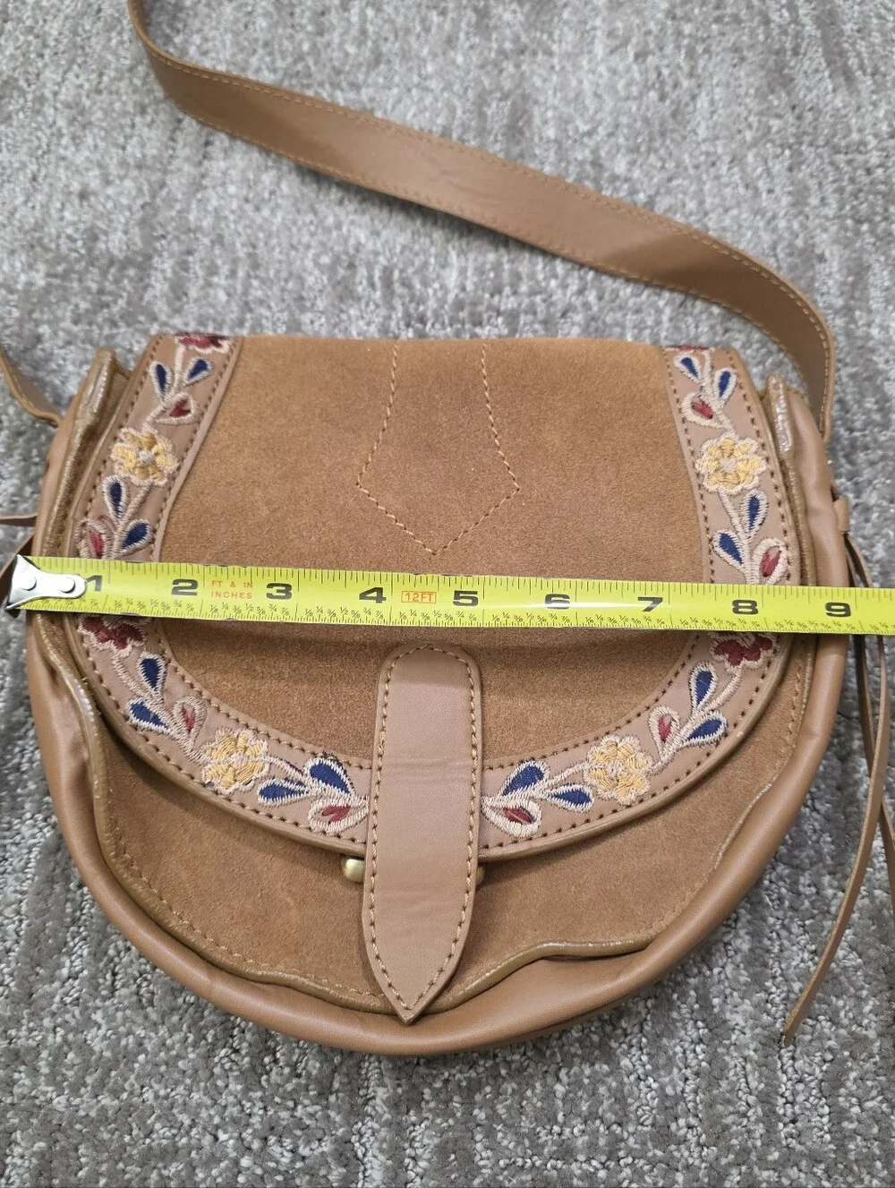 American Eagle Suede Genuine Leather Floral Embroidered Saddle Crossbody Boho